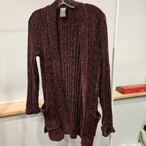 Matty M Deep Red Ribbed Cardigan
